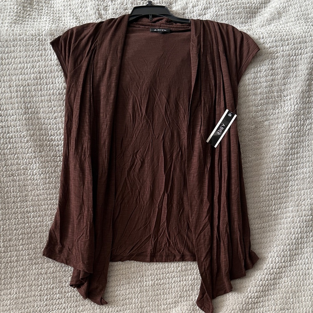 A Byer Chocolate Brown Open Cardigan/Med NWT